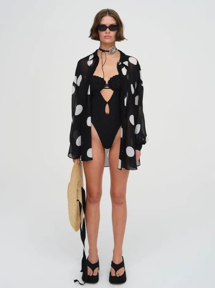 For Love and Lemons Swim Justina Sheer Coverup Shirt Black 8211 Women For Love and Lemons Swim Justina Sheer Coverup Shirt Black 8211 Women