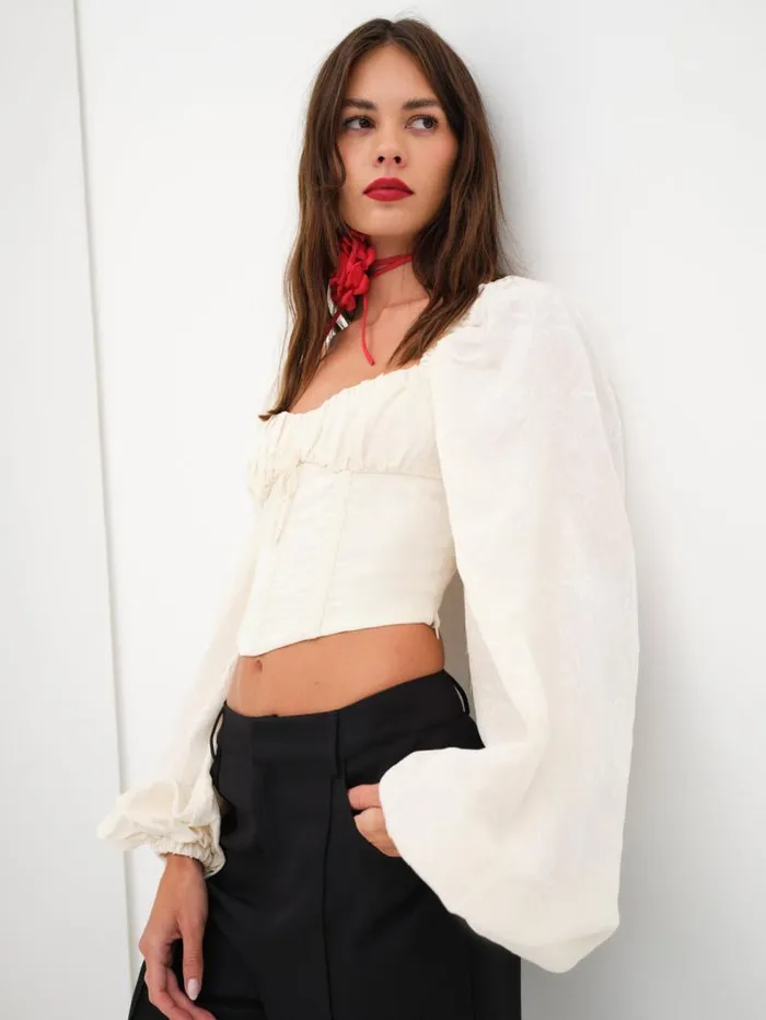 For Love and Lemons Tops Janet Long Sleeve Corset Top Ivory 8211 Women For Love and Lemons Tops Janet Long Sleeve Corset Top Ivory 8211 Women