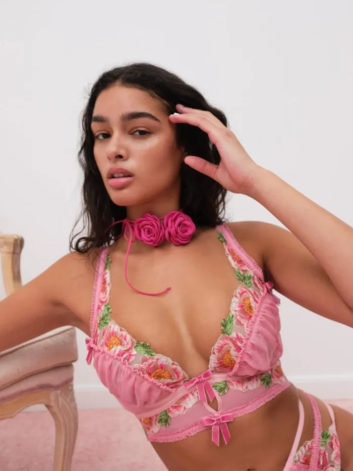 For Love and Lemons Tops Needle Point Roses Bustier Pink 8211 Women