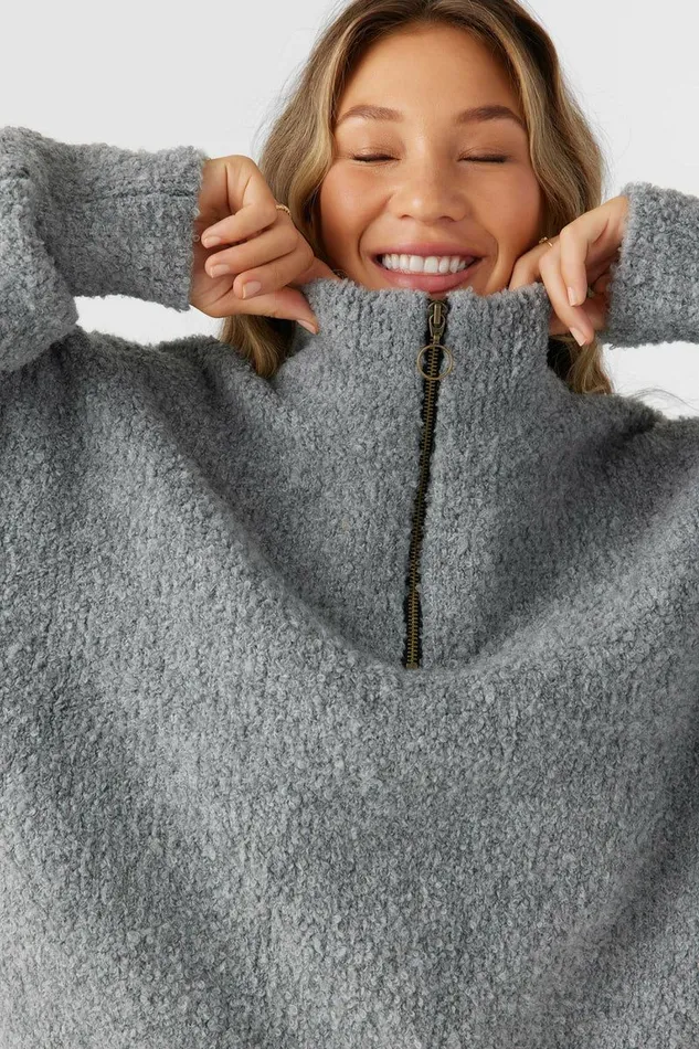 GEORGIANA MOCKNECK HALFZIP SWEATER Char Hthr Women O039NEILL Clothing