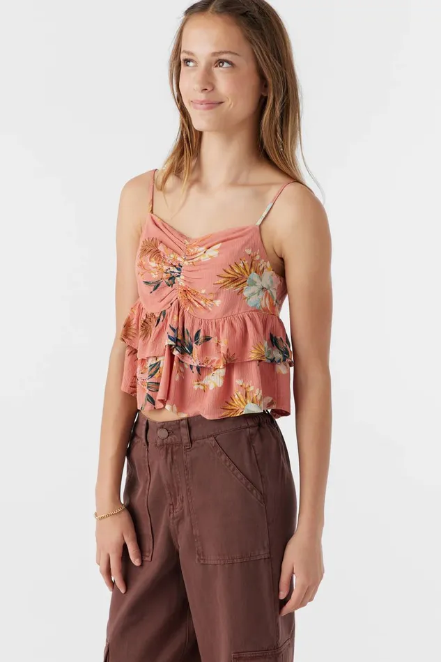 GIRL039S RAYA PUNTA TROPICAL RUFFLE TANK TOP Canyon Clay Kids O039NEILL Girl039S Clothing