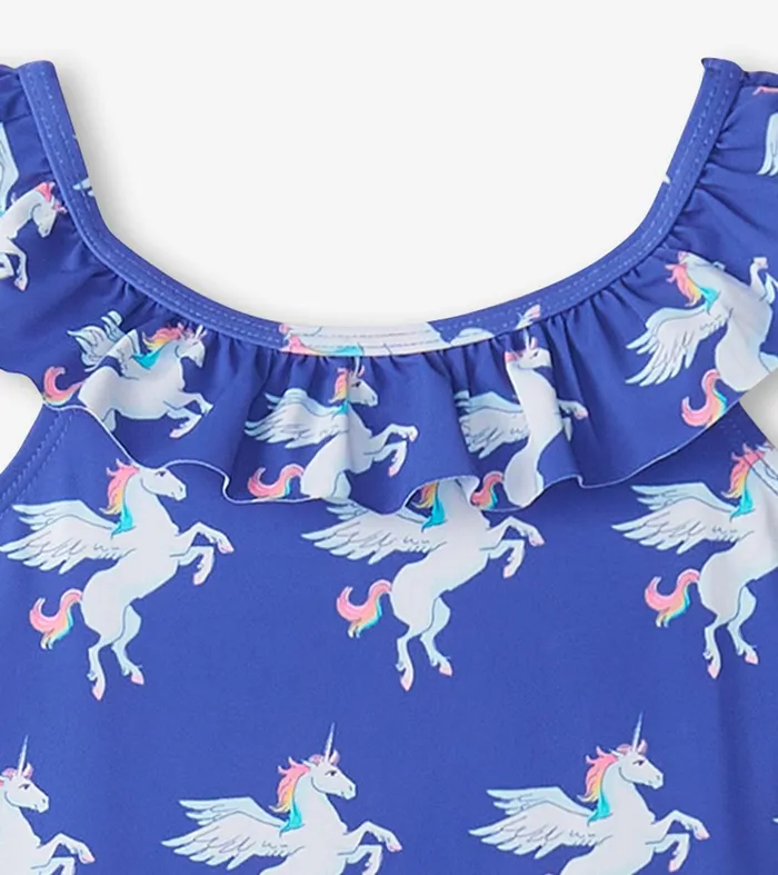 Girls Dazzling Unicorn Ruffle Sleeve Swimsuit Hatley