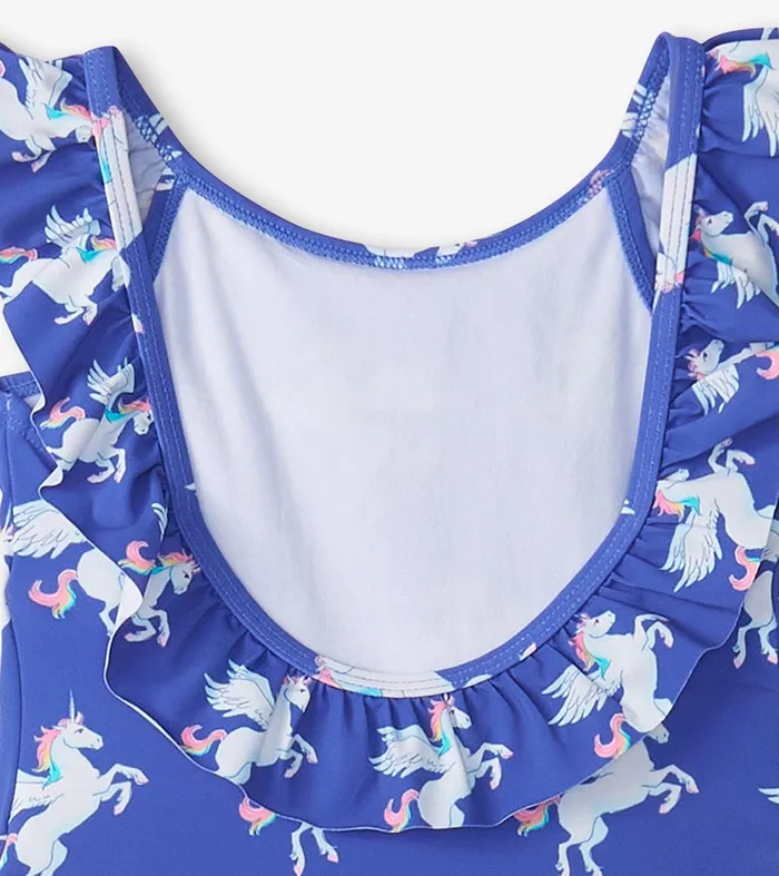 Girls Dazzling Unicorn Ruffle Sleeve Swimsuit Hatley