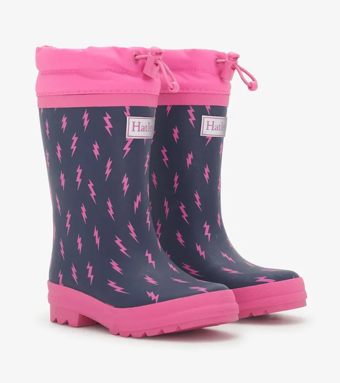 Girls Mini Lightning Bolts Sherpa Lined Rain Boots Hatley