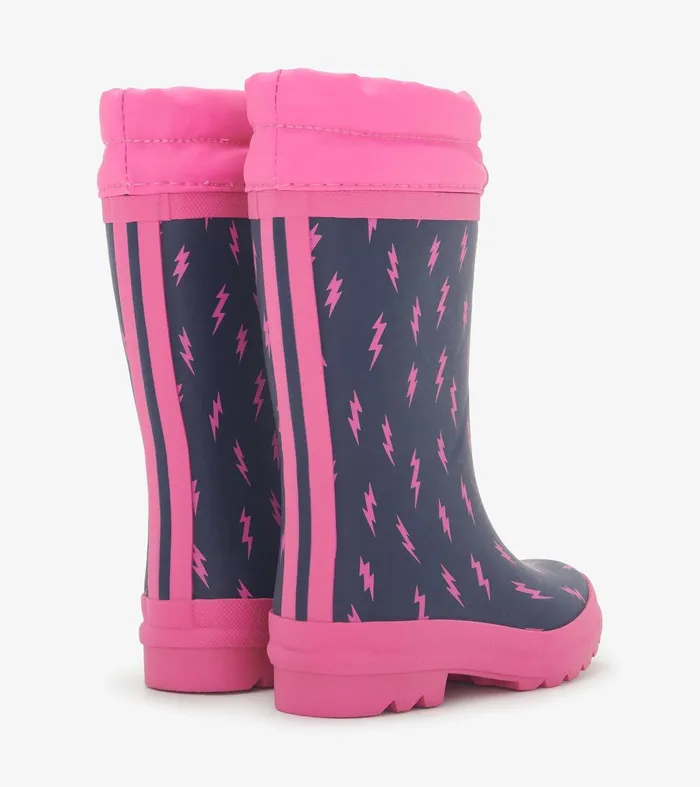 Girls Mini Lightning Bolts Sherpa Lined Rain Boots Hatley