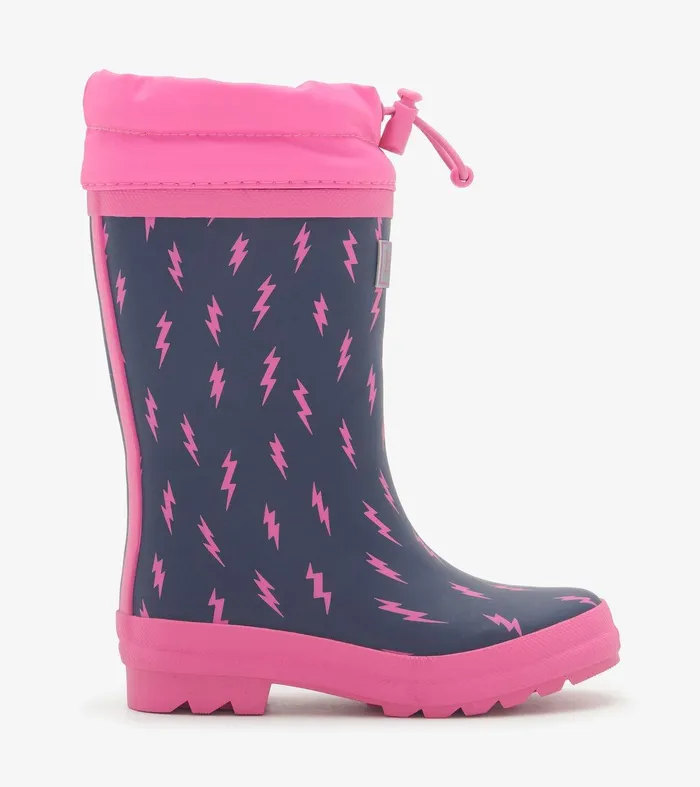 Girls Mini Lightning Bolts Sherpa Lined Rain Boots Hatley
