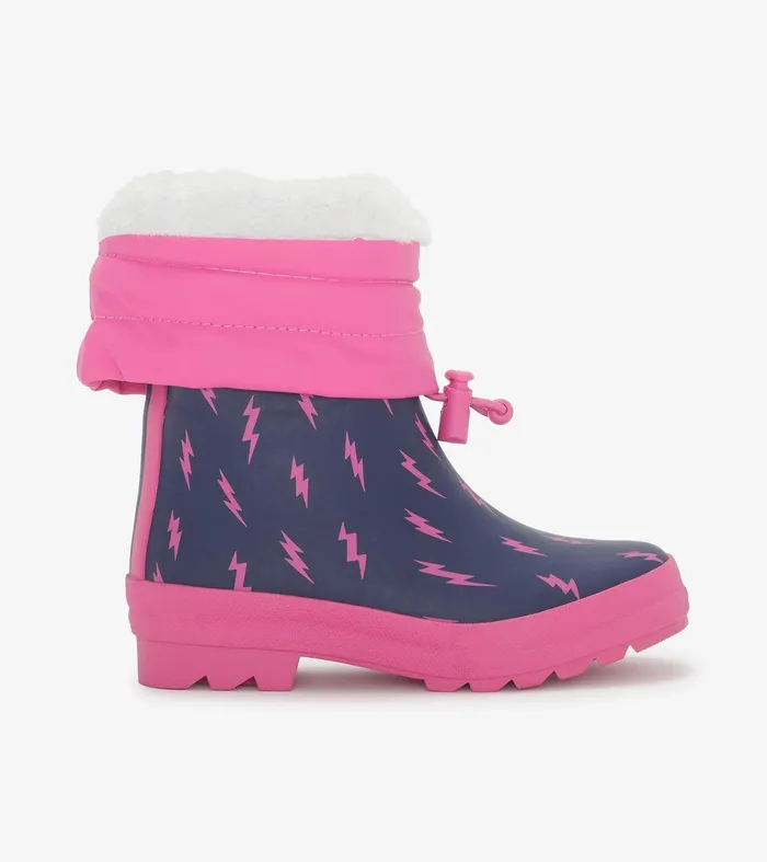 Girls Mini Lightning Bolts Sherpa Lined Rain Boots Hatley