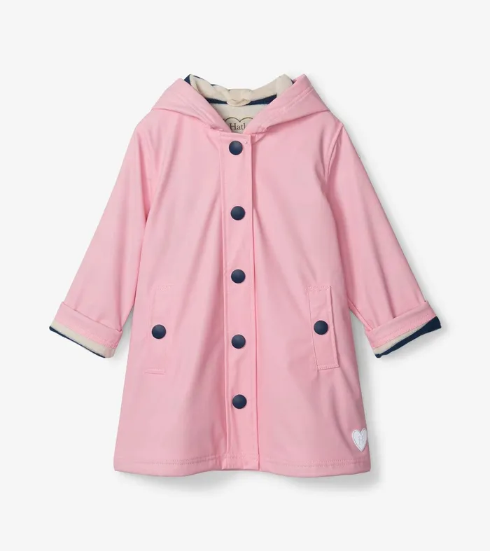 Girls Pink and Navy ButtonUp Rain Jacket Hatley