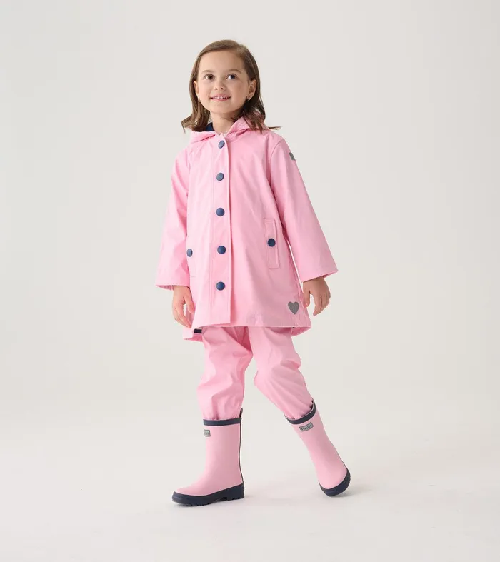 Girls Pink and Navy ButtonUp Rain Jacket Hatley