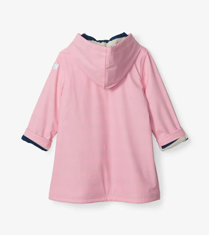 Girls Pink and Navy ButtonUp Rain Jacket Hatley