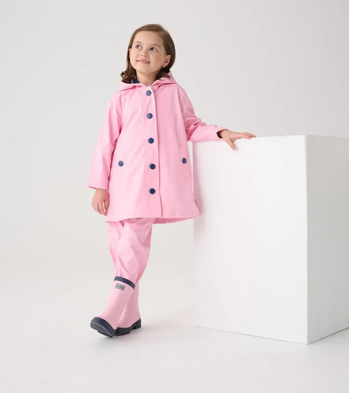 Girls Pink and Navy ButtonUp Rain Jacket Hatley