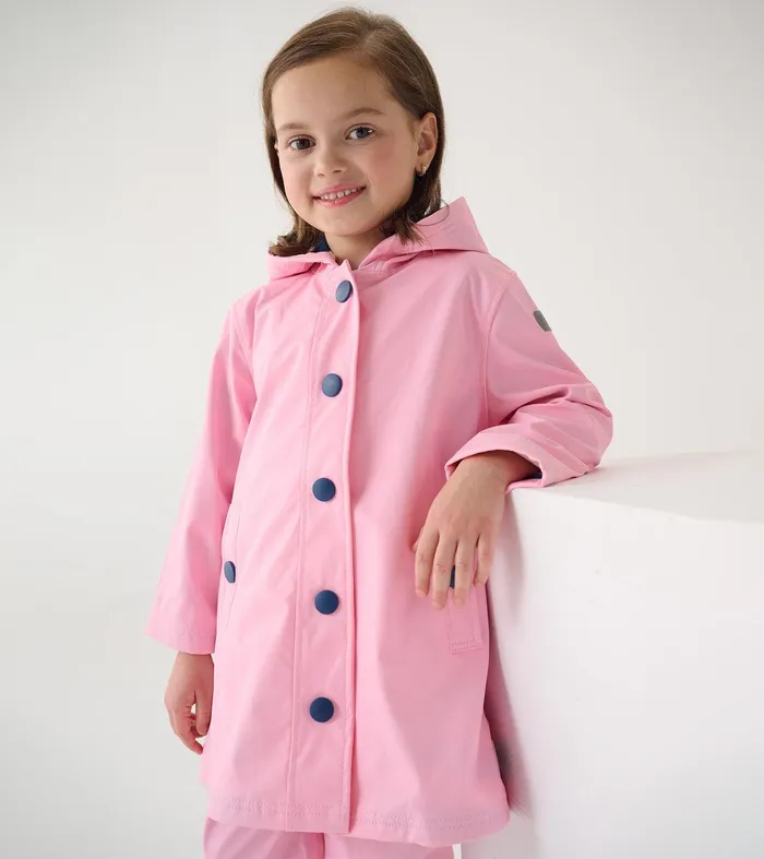 Girls Pink and Navy ButtonUp Rain Jacket Hatley