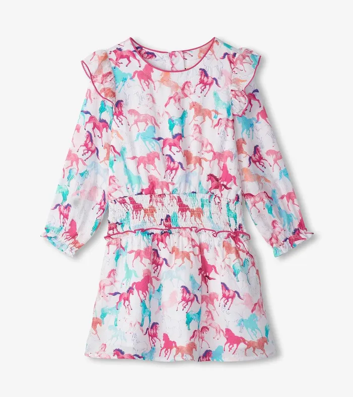Girls Pretty Horses Smocked Waist Dress Hatley