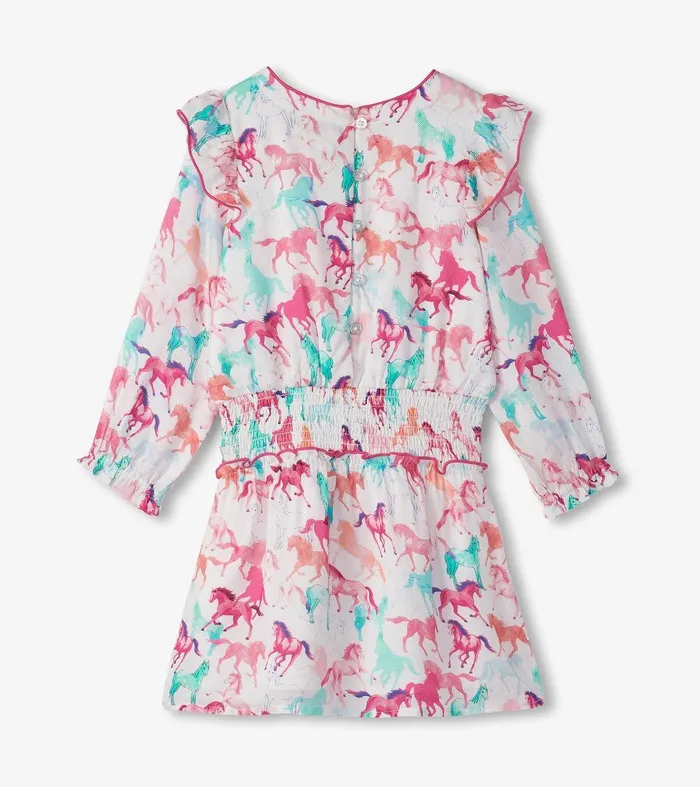 Girls Pretty Horses Smocked Waist Dress Hatley