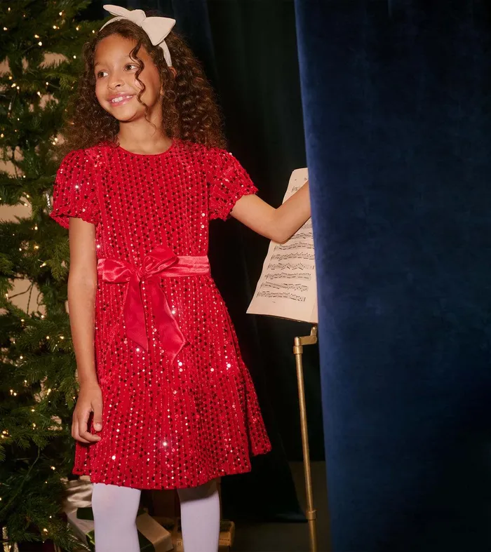 Girls Red Sequins Velvet Dress Hatley