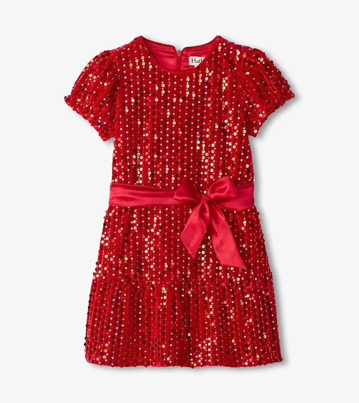 Girls Red Sequins Velvet Dress Hatley