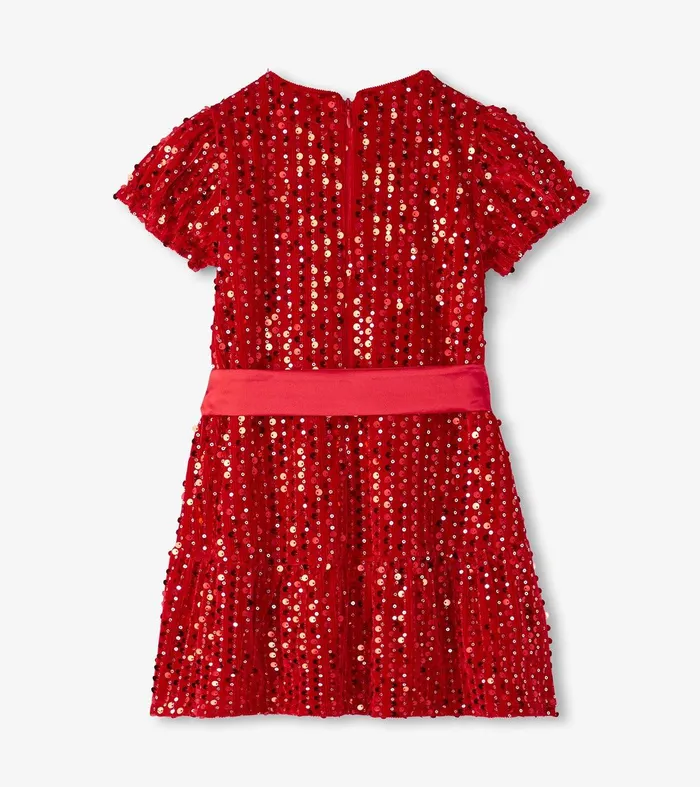 Girls Red Sequins Velvet Dress Hatley