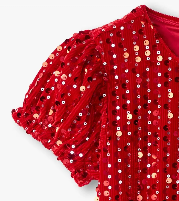 Girls Red Sequins Velvet Dress Hatley