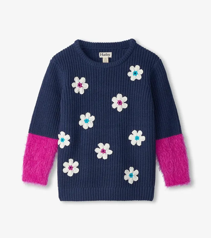 Girls Throwback Flowers Fluffy Sleeve Sweater Tunic Hatley