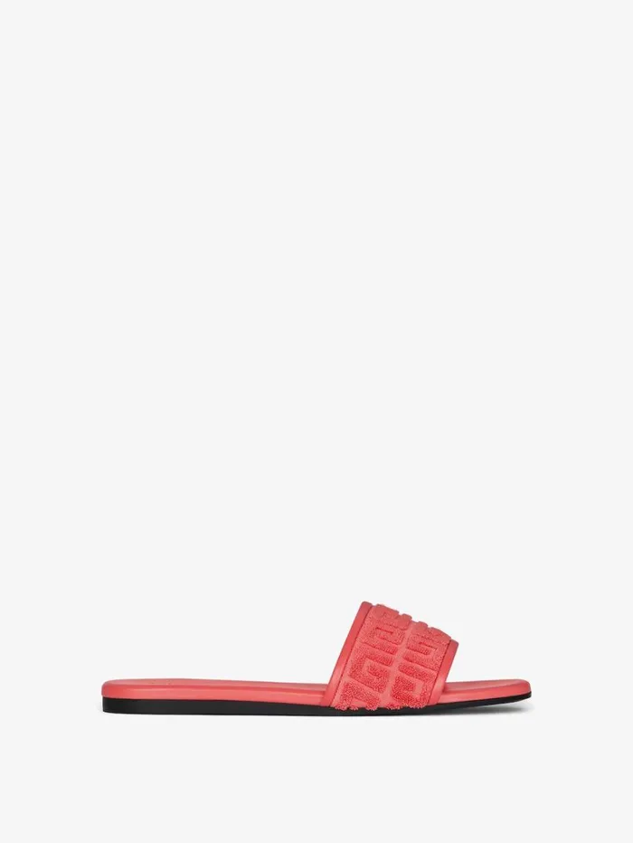 Givenchy 4G Flat Mules In 4G Cotton Towelling Coral Women Slides and Sandals