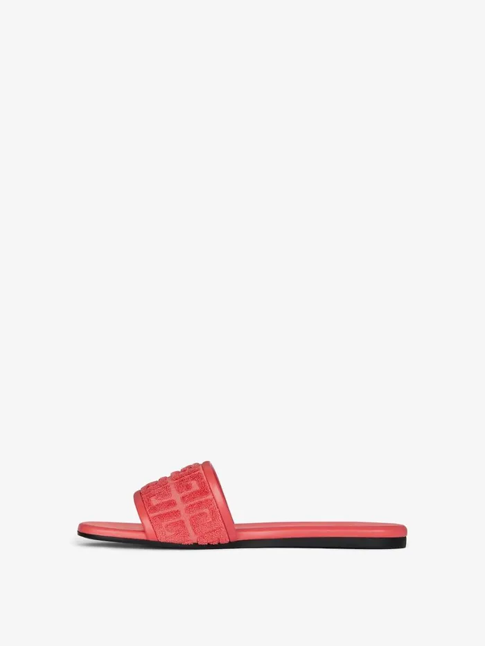 Givenchy 4G Flat Mules In 4G Cotton Towelling Coral Women Slides and Sandals Givenchy 4G Flat Mules In 4G Cotton Towelling Coral Women Slides and Sandals