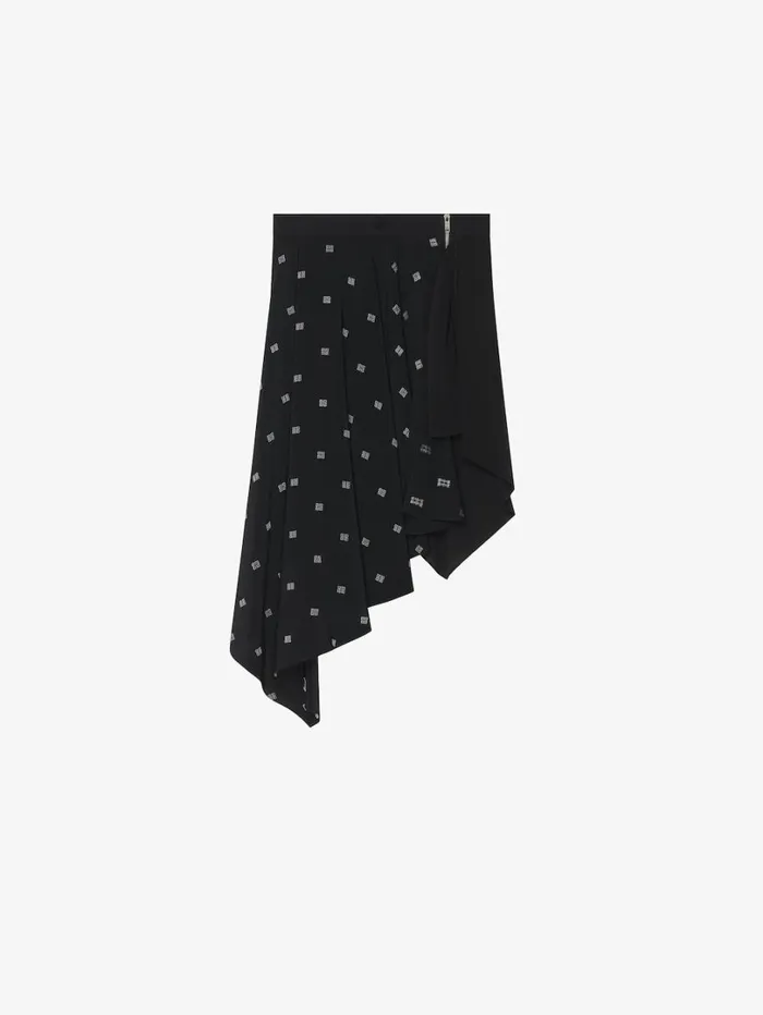 Givenchy Asymetric Skirt In 4G Silk Blacksilvery Women Skirts