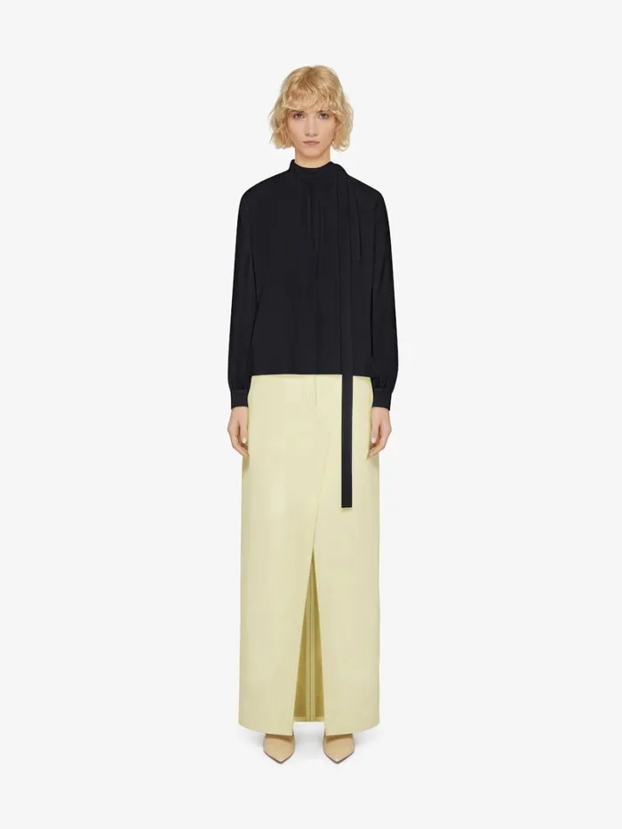 Givenchy Blouse In 4G Silk With Lavalliere Black Women Tops and Shirts