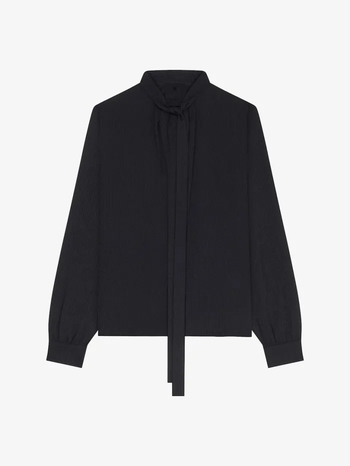 Givenchy Blouse In 4G Silk With Lavalliere Black Women Tops and Shirts