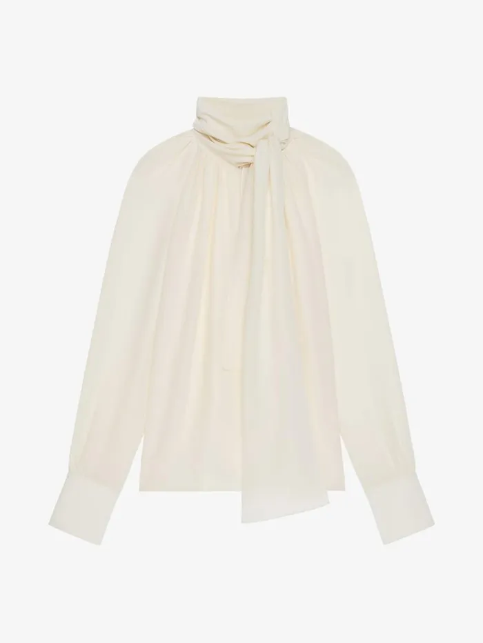 Givenchy Blouse In Silk With Lavallire Eggshell Women Tops and Shirts