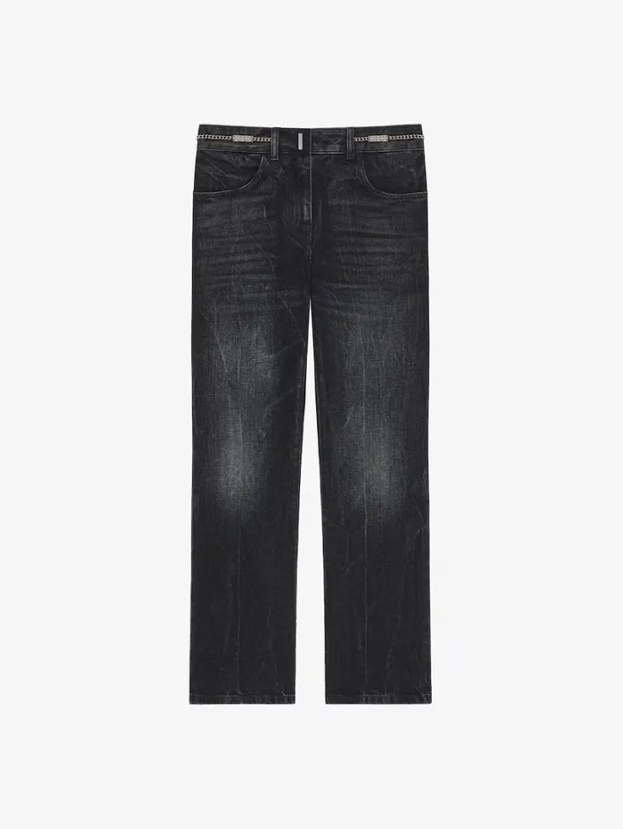 Givenchy Boot Cut Pants In Denim With Chains Detail Black Women Pants and Shorts