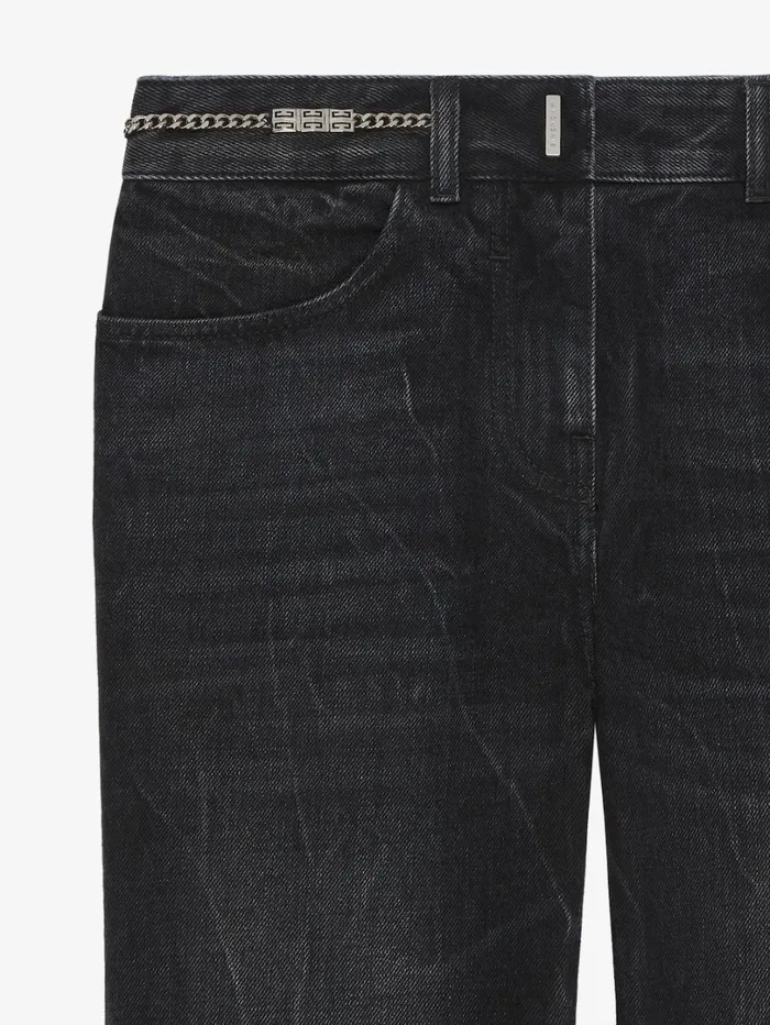 Givenchy Boot Cut Pants In Denim With Chains Detail Black Women Pants and Shorts Givenchy Boot Cut Pants In Denim With Chains Detail Black Women Pants and Shorts