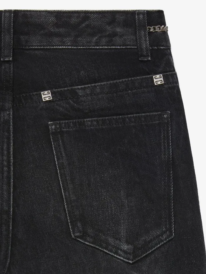 Givenchy Boot Cut Pants In Denim With Chains Detail Black Women Pants and Shorts Givenchy Boot Cut Pants In Denim With Chains Detail Black Women Pants and Shorts