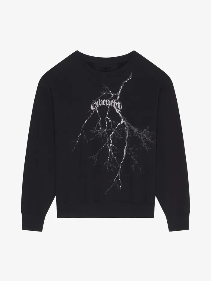 Givenchy Boxy Fit Sweatshirt In Fleece With Reflective Artwork Black Men Sweatshirts and Hoodies Givenchy Boxy Fit Sweatshirt In Fleece With Reflective Artwork Black Men Sweatshirts and Hoodies