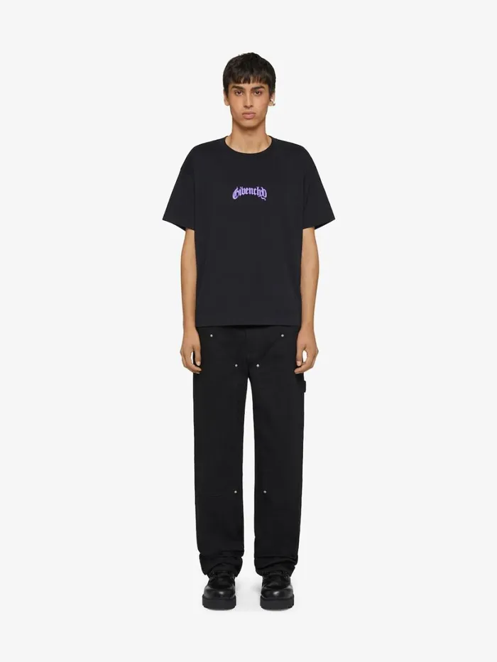 Givenchy Boxy Fit Tshirt In Cotton With Reflective Artwork Black Men TShirts