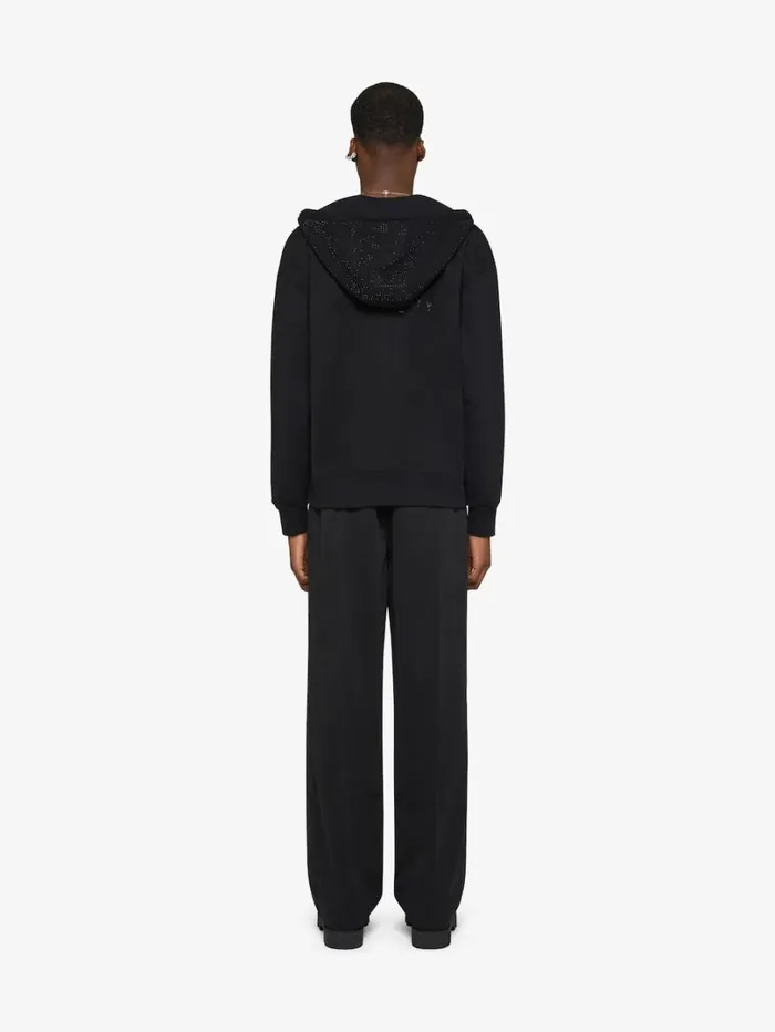 Givenchy GIVENCHY Boxy Fit Hoodie In Fleece With Rhinestones Black Men Sweatshirts and Hoodies