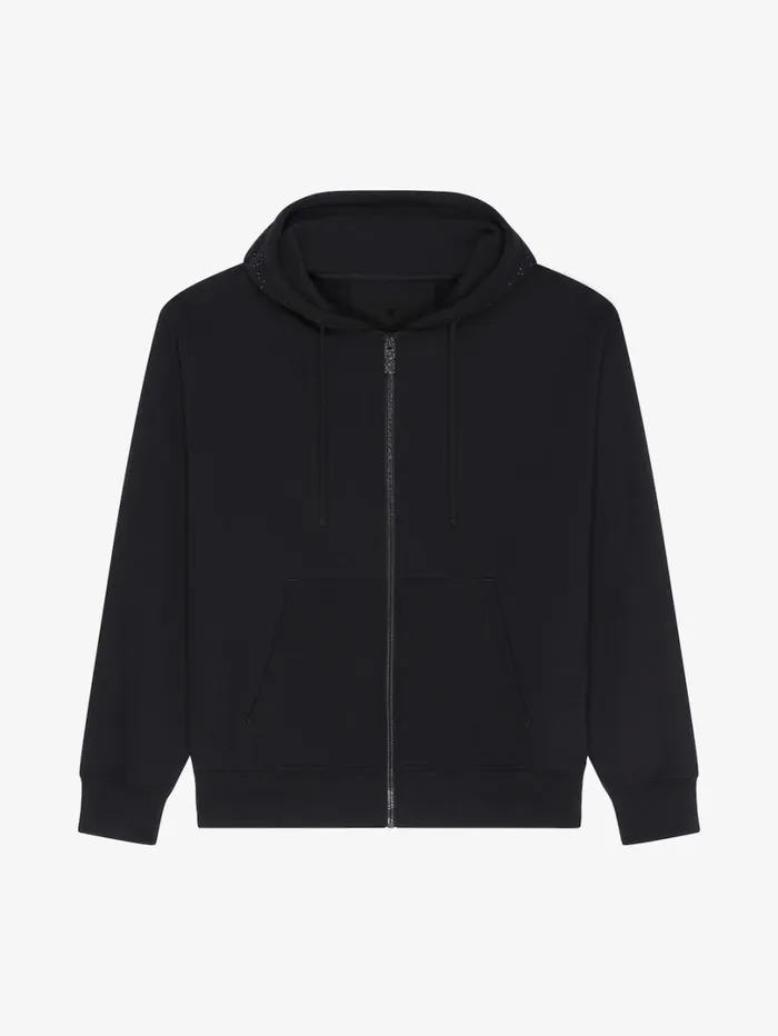 Givenchy GIVENCHY Boxy Fit Hoodie In Fleece With Rhinestones Black Men Sweatshirts and Hoodies