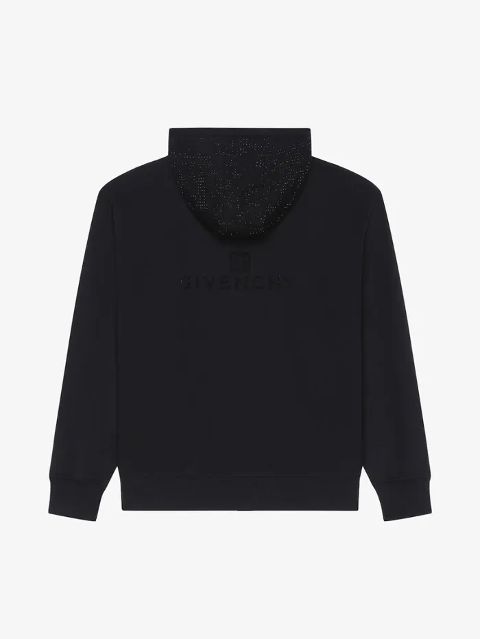 Givenchy GIVENCHY Boxy Fit Hoodie In Fleece With Rhinestones Black Men Sweatshirts and Hoodies