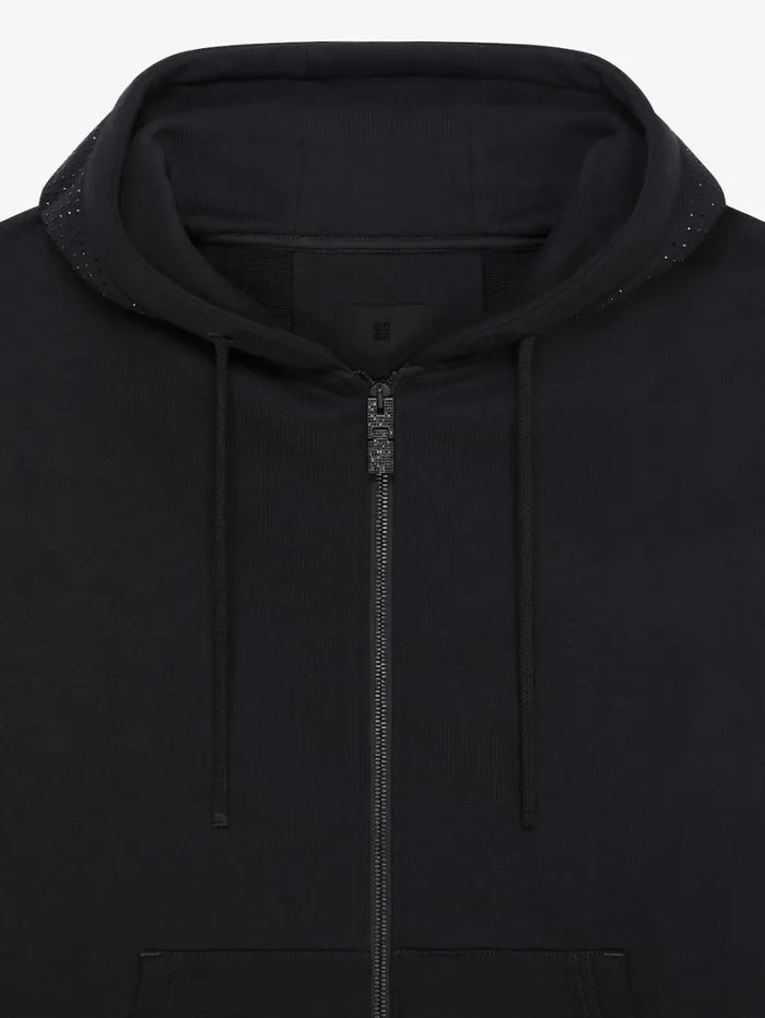 Givenchy GIVENCHY Boxy Fit Hoodie In Fleece With Rhinestones Black Men Sweatshirts and Hoodies