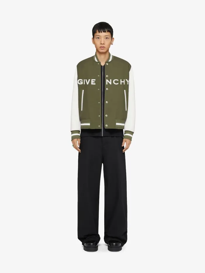 Givenchy GIVENCHY Varsity Jacket In Wool And Leather Khaki Men Outerwear and Blousons Givenchy GIVENCHY Varsity Jacket In Wool And Leather Khaki Men Outerwear and Blousons