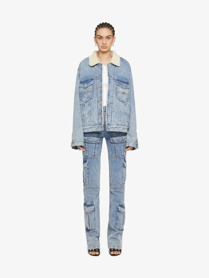 Givenchy Jacket In Denim And Fleece Light Blue Women Outerwear and Blousons