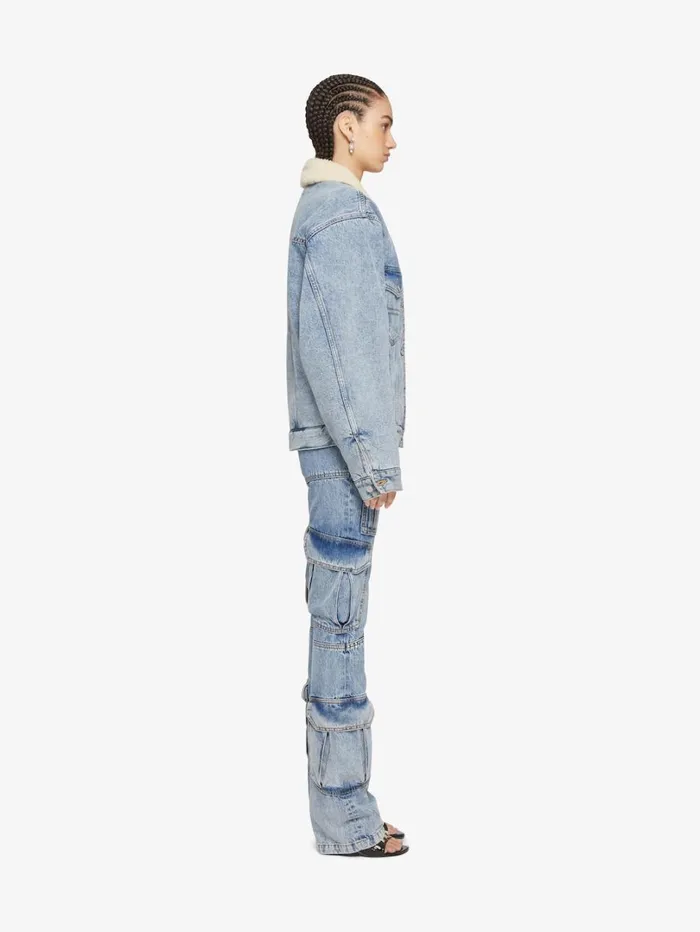 Givenchy Jacket In Denim And Fleece Light Blue Women Outerwear and Blousons