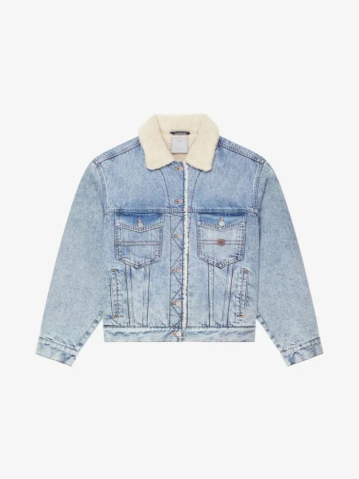 Givenchy Jacket In Denim And Fleece Light Blue Women Outerwear and Blousons