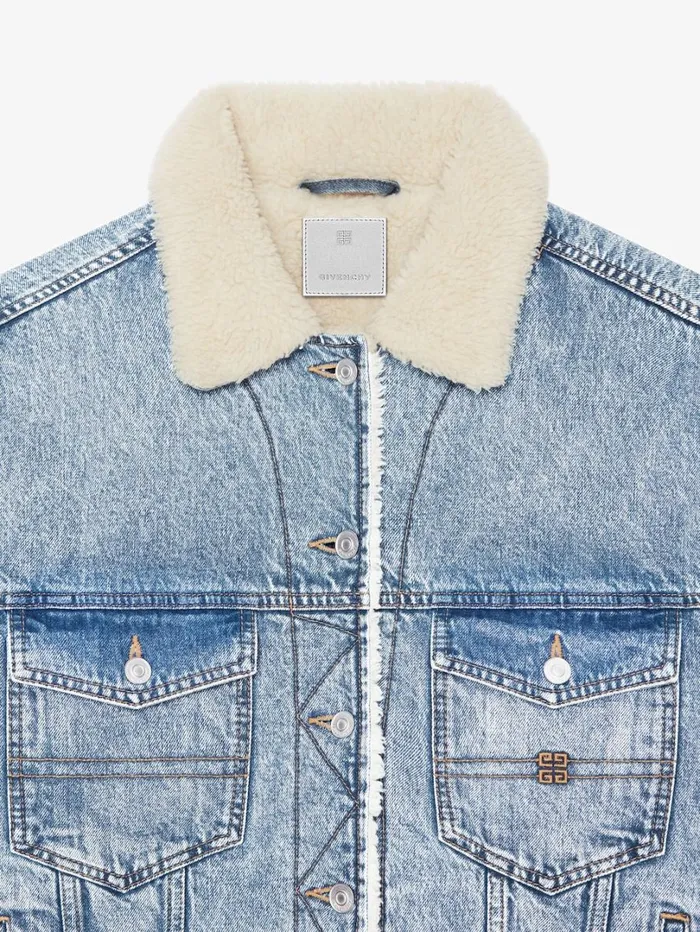 Givenchy Jacket In Denim And Fleece Light Blue Women Outerwear and Blousons