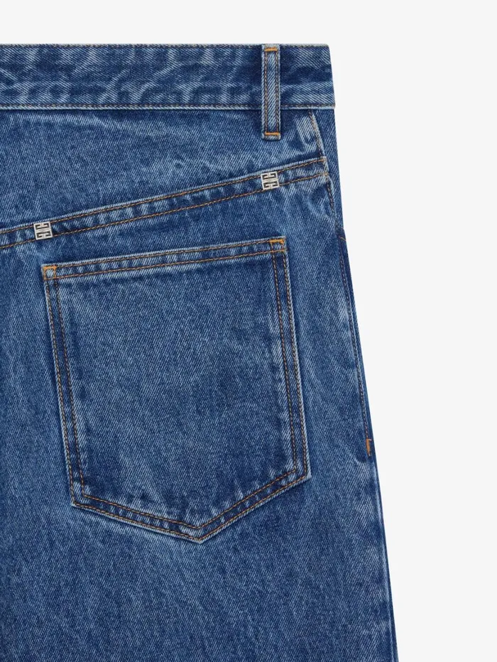 Givenchy Low Crotch Wide Jeans In Marble Denim Indigo Blue Men Pants and Shorts
