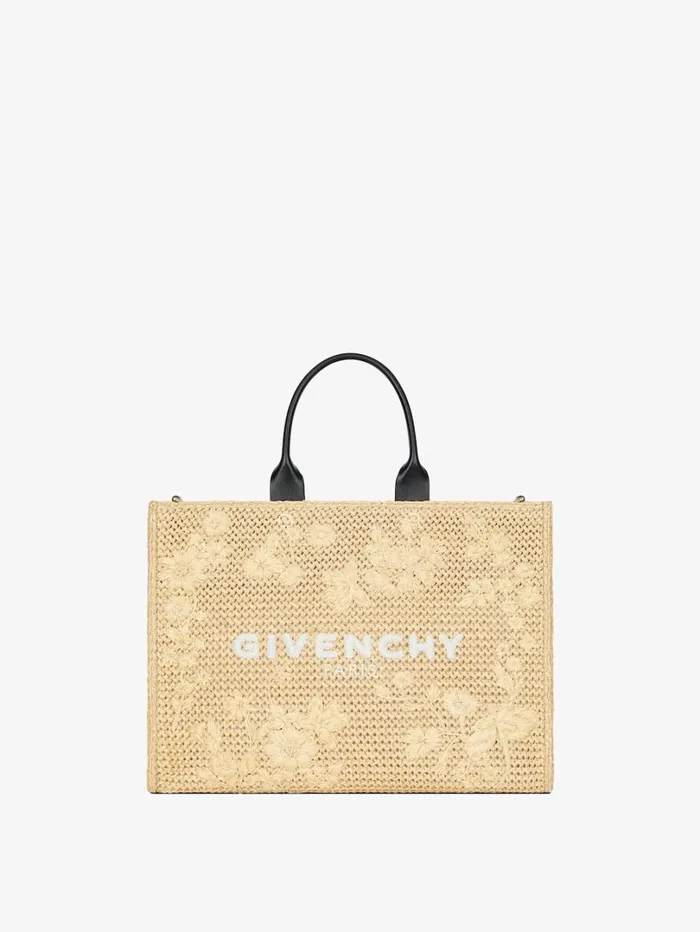 Givenchy Medium GTote Bag In Raffia With Floral Embroidery Natural Women Shoulder Bags Givenchy Medium GTote Bag In Raffia With Floral Embroidery Natural Women Shoulder Bags