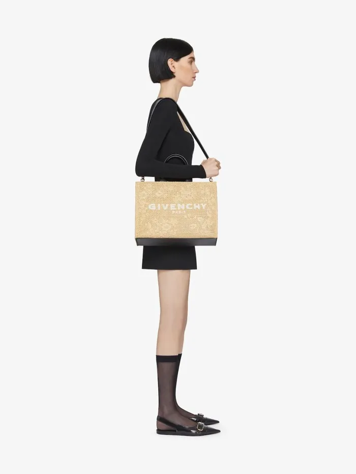 Givenchy Medium GTote Bag In Raffia With Floral Embroidery Natural Women Shoulder Bags Givenchy Medium GTote Bag In Raffia With Floral Embroidery Natural Women Shoulder Bags