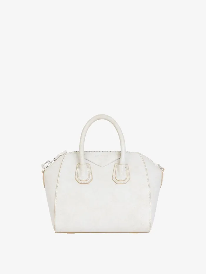 Givenchy Mini Antigona Bag In Aged Leather Ivory Women Crossbody Bags