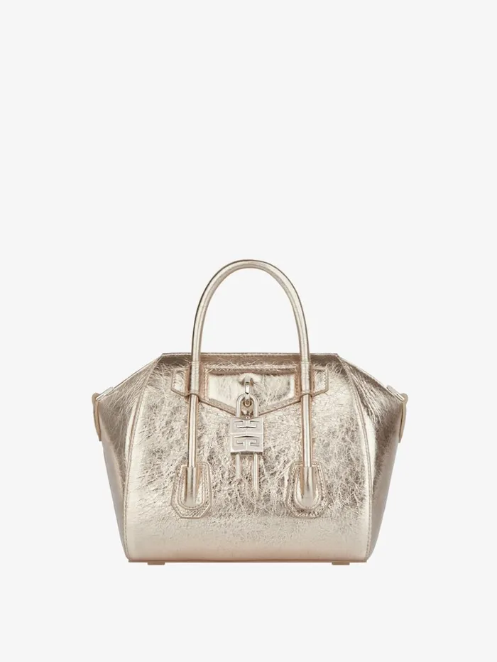 Givenchy Mini Antigona Lock Bag In Laminated Leather Dusty Golden Women Crossbody Bags Givenchy Mini Antigona Lock Bag In Laminated Leather Dusty Golden Women Crossbody Bags