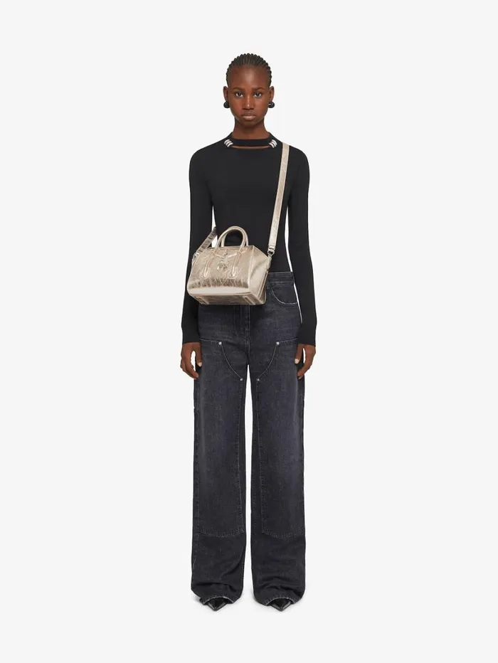 Givenchy Mini Antigona Lock Bag In Laminated Leather Dusty Golden Women Crossbody Bags Givenchy Mini Antigona Lock Bag In Laminated Leather Dusty Golden Women Crossbody Bags