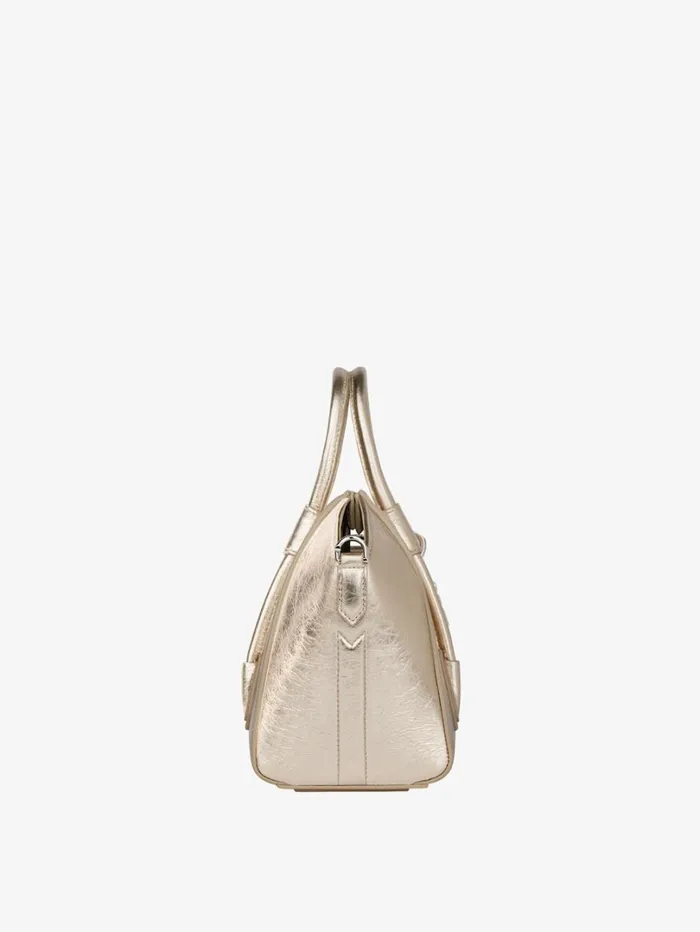 Givenchy Mini Antigona Lock Bag In Laminated Leather Dusty Golden Women Crossbody Bags Givenchy Mini Antigona Lock Bag In Laminated Leather Dusty Golden Women Crossbody Bags